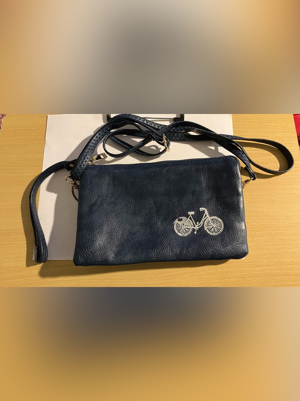 Women's Navy Crossbody Bag with White Bicycle Detail